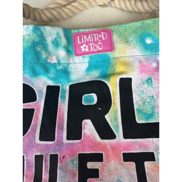Limited Too "Girls Rule The Galaxy" Tie Dye Tote Bag 100% Cotton 14" Height - Picture 11 of 16
